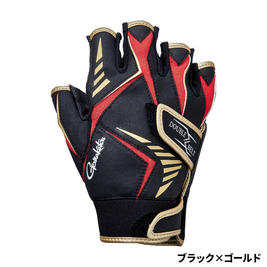 GAMAKATSU GM7294 Double Belt Fishing Gloves 5 Finger (Black x Gold)
