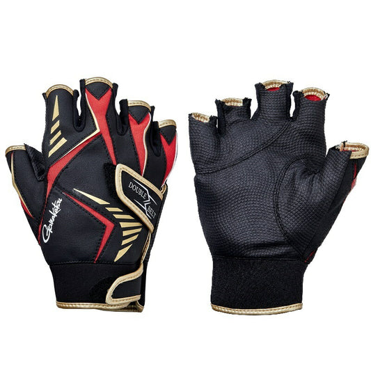 GAMAKATSU GM7294 Double Belt Fishing Gloves 5 Finger (Black x Gold)